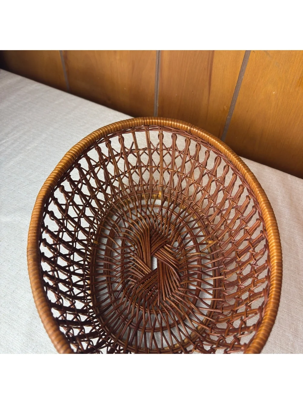 Vintage Wicker Basket Open Weave Oval Rattan Fruit Bread Boho Cottage Decor